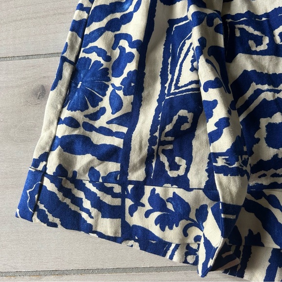 NWOT Zara High Waisted Blue and White Tie Elastic Waist Paper Bag Shirts - Picture 3 of 5